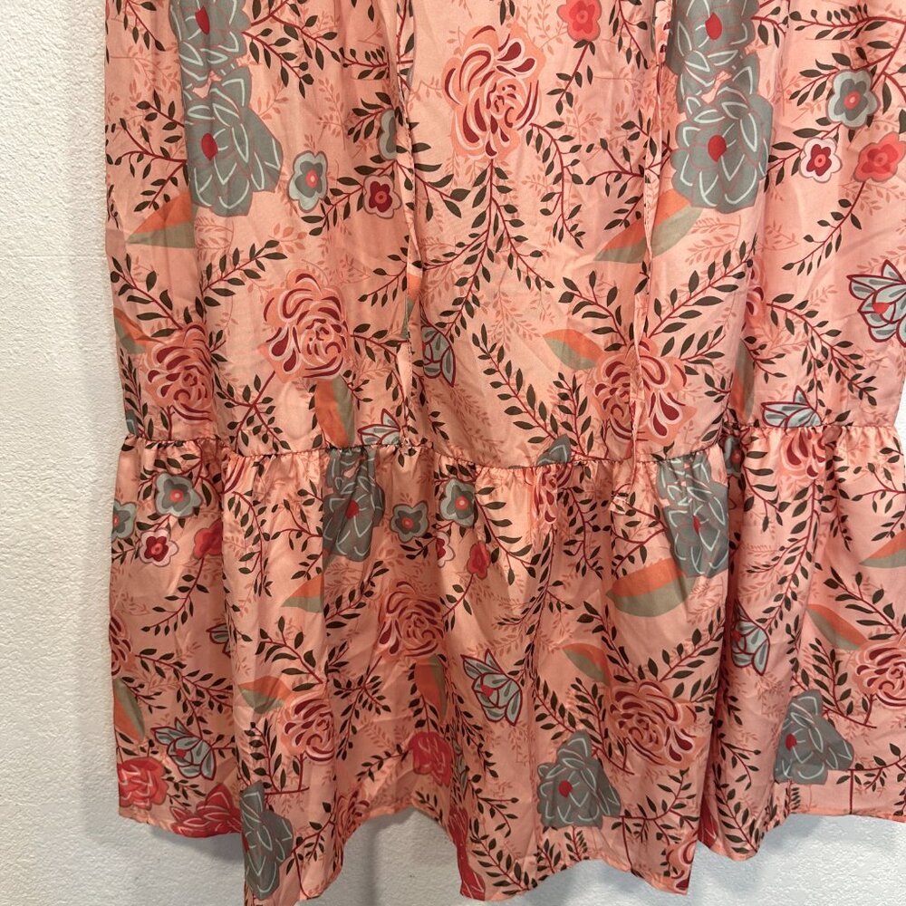 Misslook XL Floral Midi Dress Ruffle Hem MultiColor Short Sleeve Tied V-Neck EUC - Picture 7 of 8